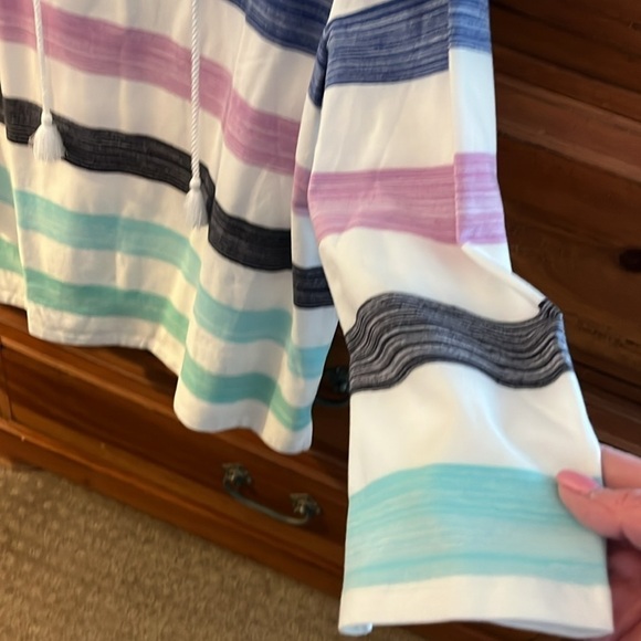 NWOT Talbots Blue, White And Purple Striped Top With Three-Quarter Sleeves - Picture 2 of 9